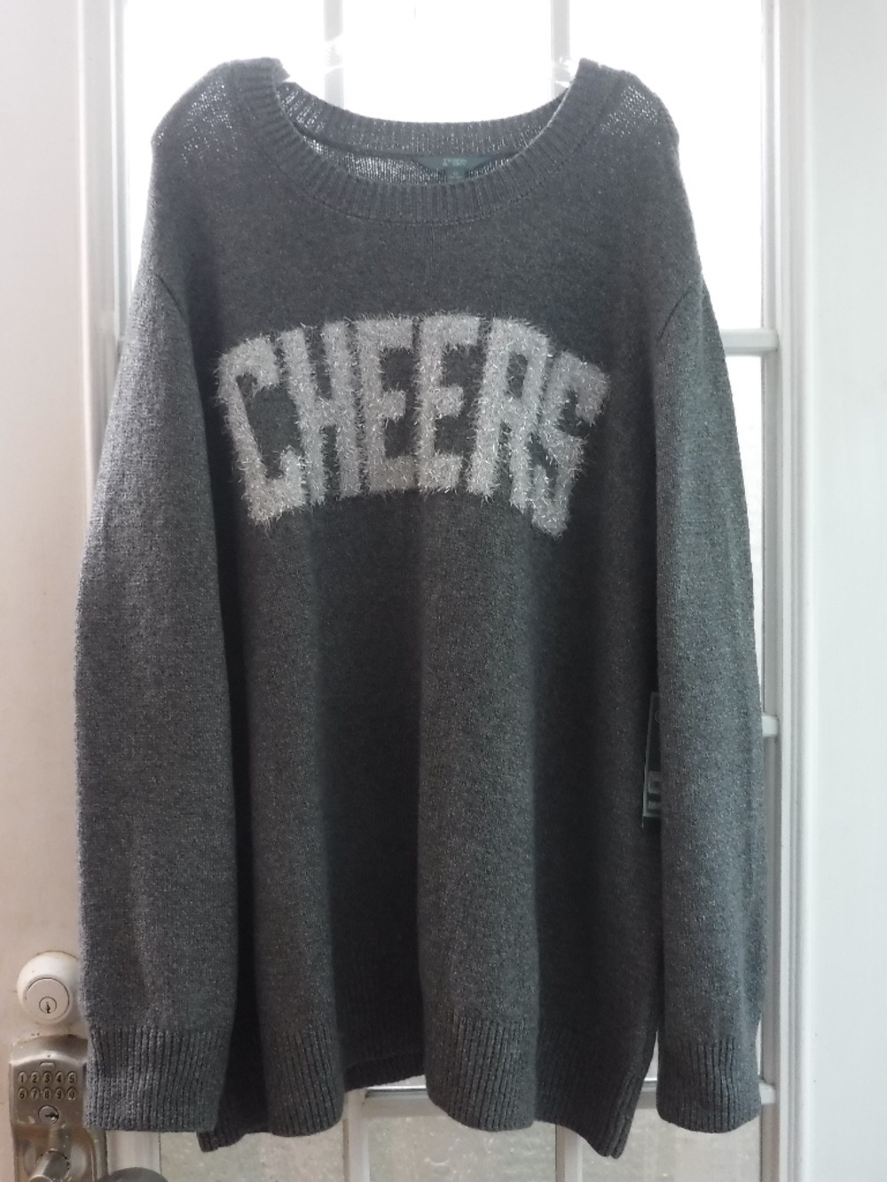 Terra & Sky Silver "CHEERS" on Gray Crewneck Long Sleeve Sweater